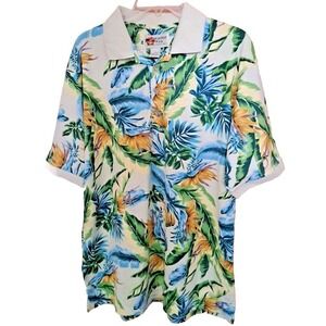 Paradise Key Men's Lg Short Sleeve Hawaiian Tropical Multicolor 3 Button Polo